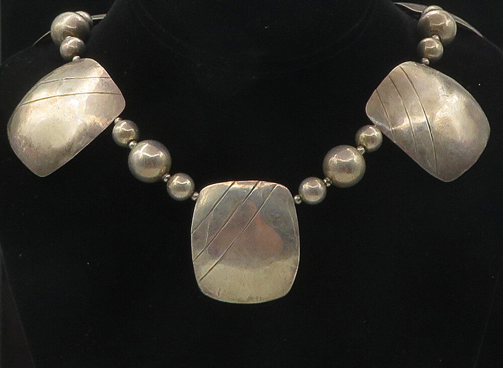 925 Sterling Silver  Vintage Antique Dark Tone Beaded Chain Necklace  NE1914