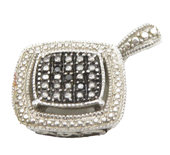 925 Sterling Silver  Vintage Genuine Diamonds Two Tone Square Pendant  PT14624