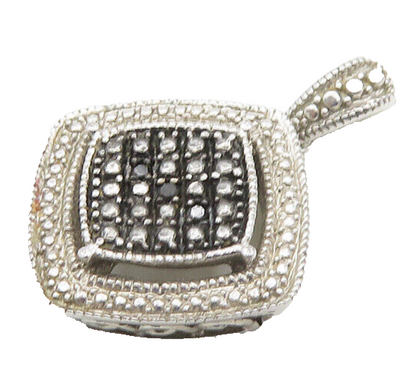 925 Sterling Silver  Vintage Genuine Diamonds Two Tone Square Pendant  PT14624