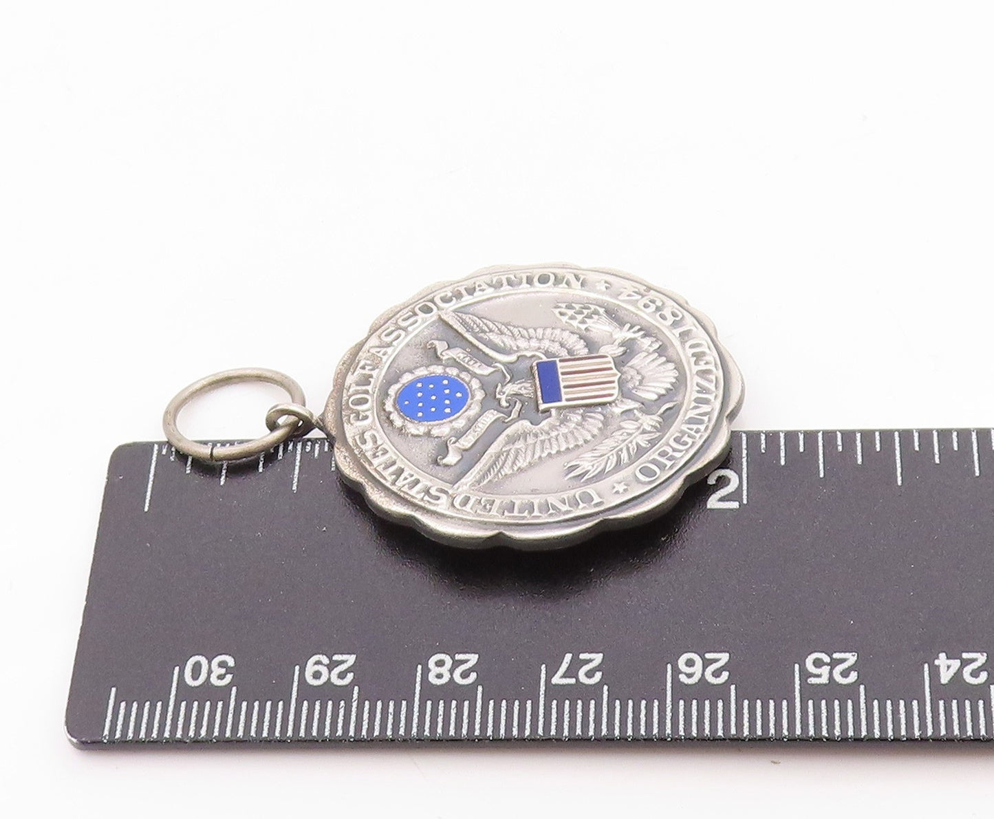 925 Sterling Silver Vintage Pendant 1894 US Golf Association Logo Carved PT24689