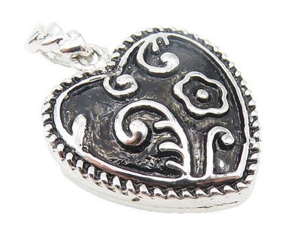 925 Sterling Silver  Petite Shiny Enamel Floral Love Heart Pendant  PT8790