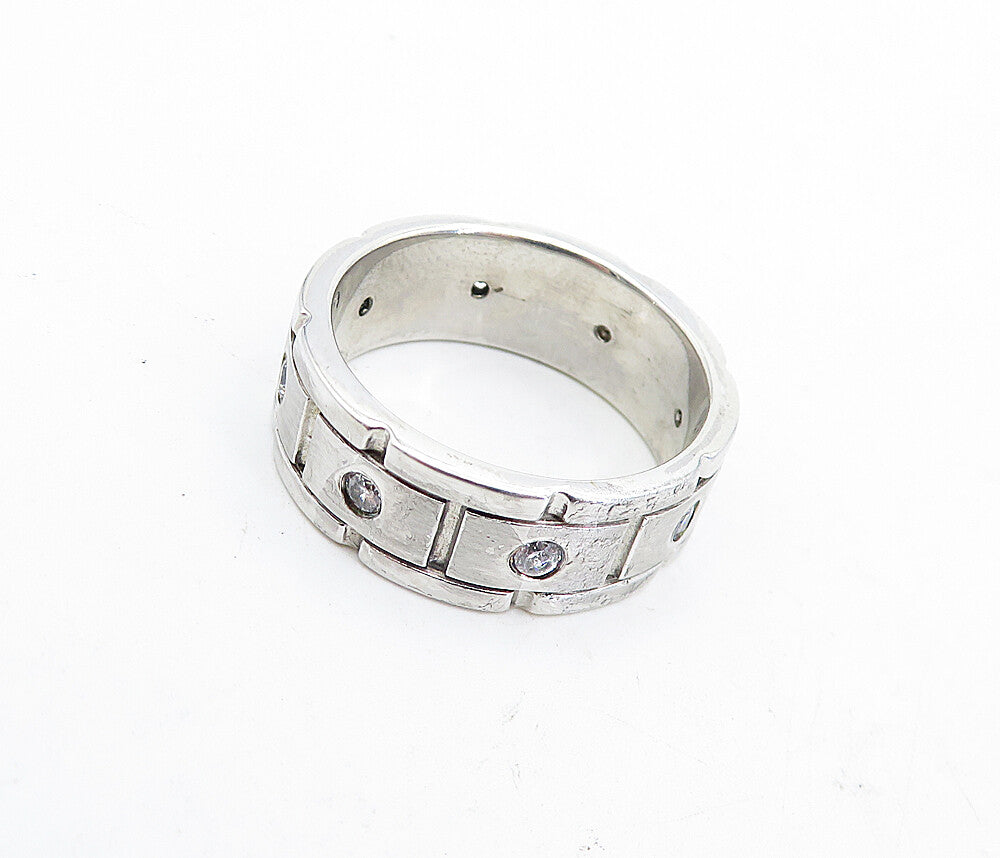 925 Sterling Silver  Vintage Cubic Zirconia Brick Band Ring Sz 10.5  RG5591