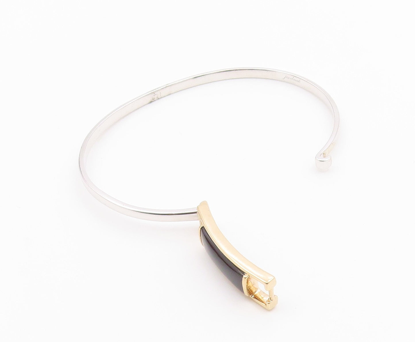 925 Silver  Vintage Two Tone Rectangular Black Onyx Bangle Bracelet  BT9384