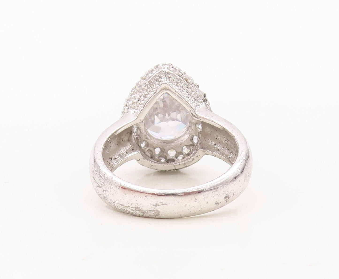 925 Sterling Silver Vintage Ring Drop Cut Halo Round CZ  Sz 7  RG30497