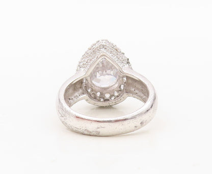 925 Sterling Silver Vintage Ring Drop Cut Halo Round CZ  Sz 7  RG30497