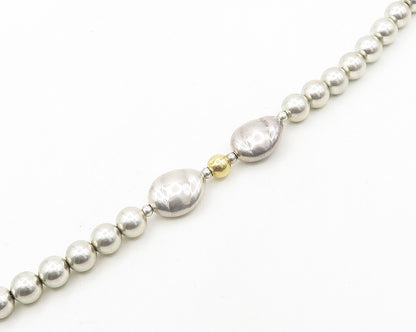 925 Sterling Silver  Vintage Heavy Polished Two Tone Beaded Necklace  NE2936