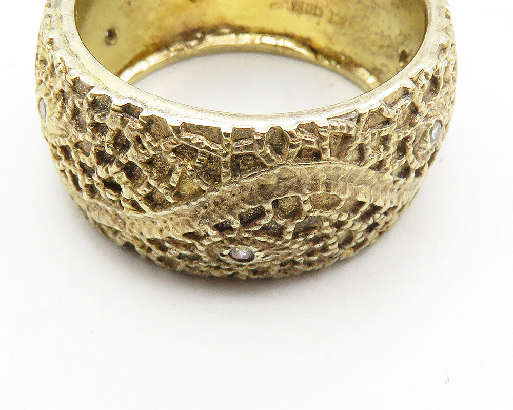 925 Sterling Silver  Vintage Topaz Accented Textured Band Ring Sz 8.5  RG9812