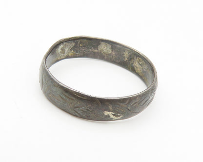 925 Sterling Silver  Vintage Oxidized Floral Etched Band Ring Sz 6  RG11024