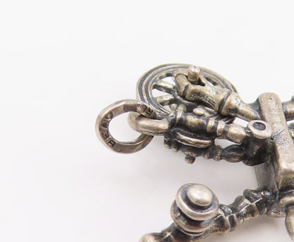 925 Sterling Silver Vintage Pendant BEAU Retro Sewing Spinning Wheel  PT25676