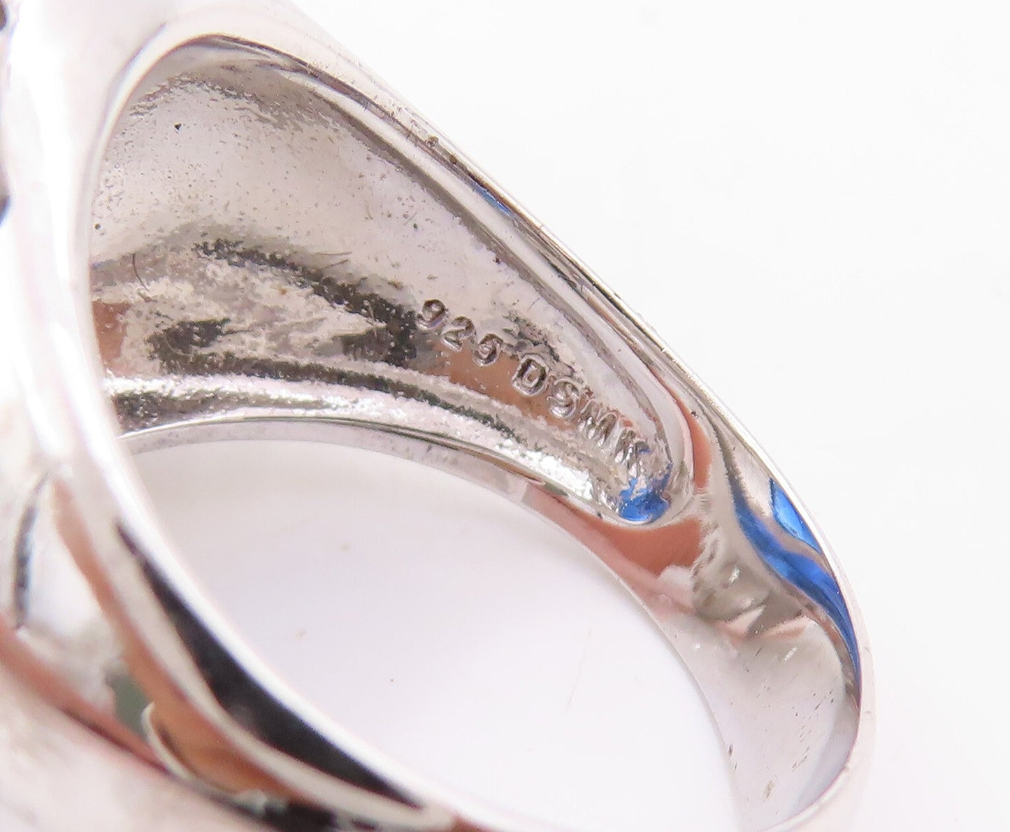925 Sterling Silver Vintage Ring Cutout Sapphire & CZ Flower  Sz 7.5  RG30669