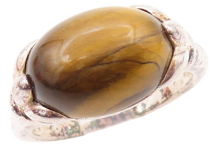 925 Sterling Silver Vintage Ring Designer Cabochon Tiger's Eye  SZ 8  RG31984