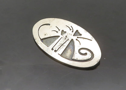 FAR FETCHED 925 Sterling Silver  Vintage Oxidized Cat Love Brooch Pin  BP8646