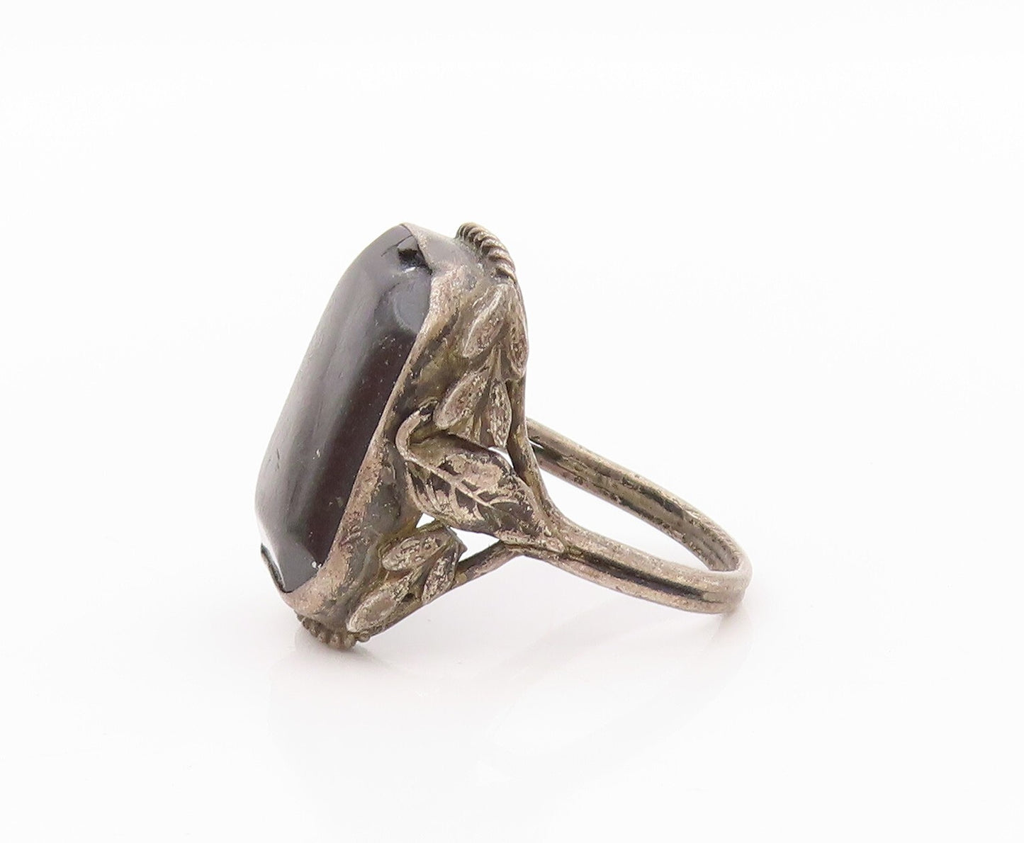 925 Sterling Silver Vintage Ring Antique Dark Tone Carved Onyx  Sz 6  RG31820