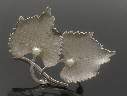 CARL ART 925 Silver  Vintage Petite Pearls Floral Leaves Brooch Pin  BP6001