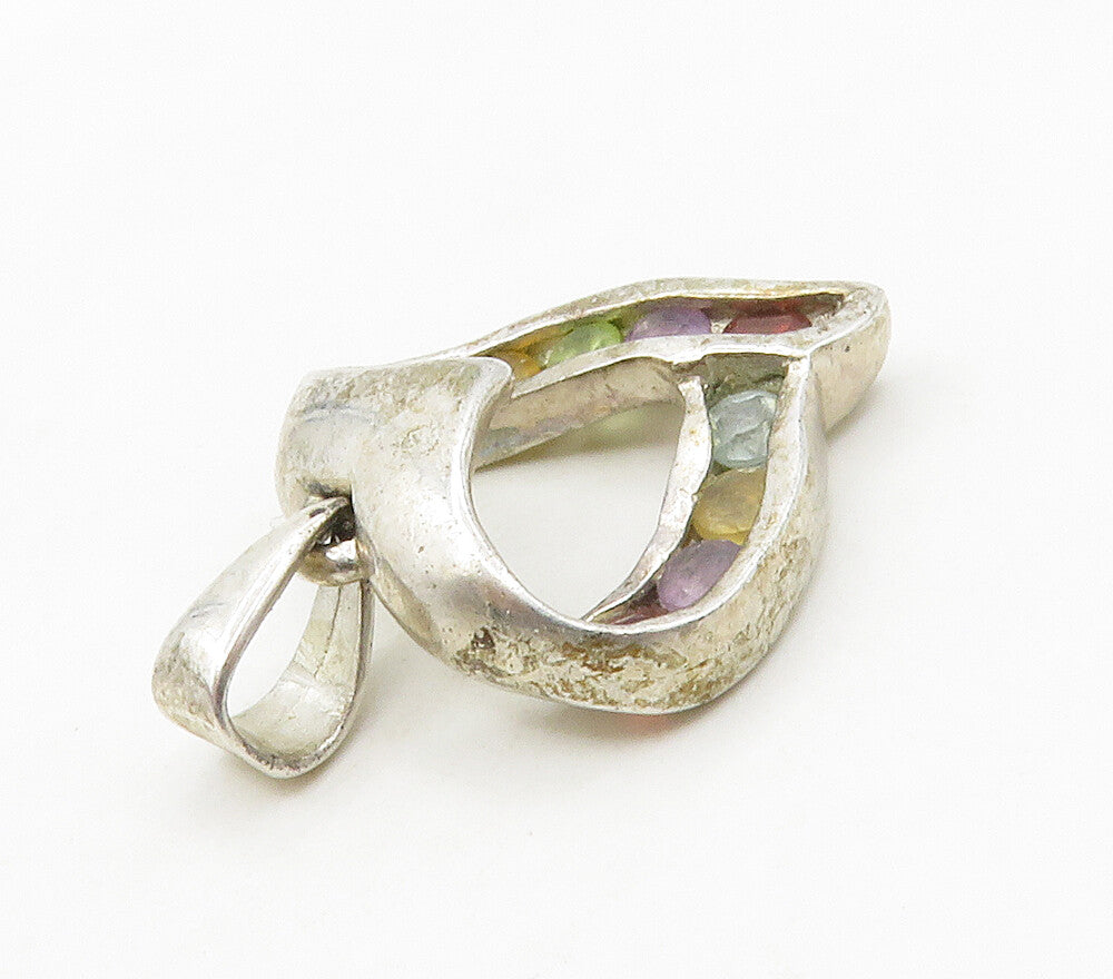925 Silver  Vintage Topaz Peridot Garnet & Amethyst Heart Pendant  PT12939