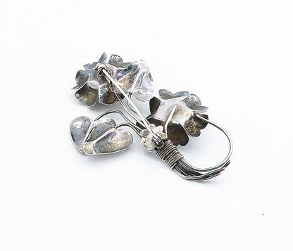 925 Sterling Silver  Vintage Sculpted Wire Wrapped Flowers Brooch Pin  BP2065