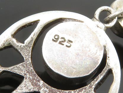 925 Sterling Silver  Vintage Cat's Eye & Ball Cut Out Dangle Earrings  EG11661