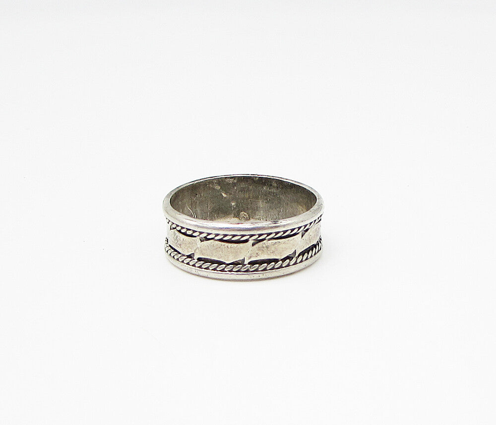 925 Sterling Silver  Vintage Twisted Borders Band Ring Sz 9  RG3001