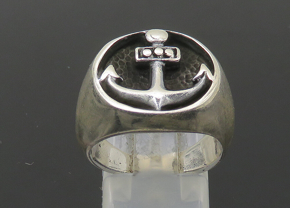 925 Sterling Silver  Vintage Ship Anchor Nautical Motif Band Ring Sz 8 RG22640