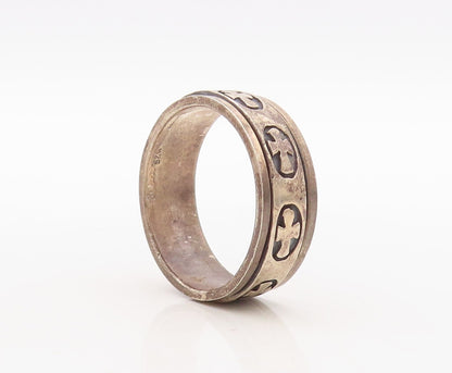 925 Sterling Silver Vintage Ring Dark Tone Solid '+' Carved  Sz 13.5  RG31157