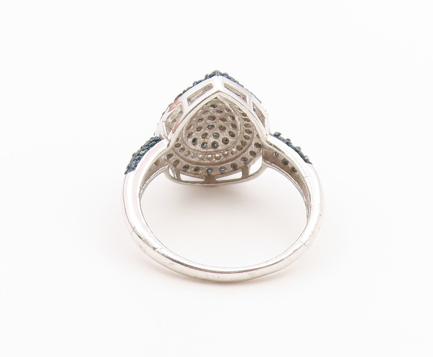 925 Sterling Silver Vintage Ring Real Blue & White Diamonds Band  Sz 7  RG36853