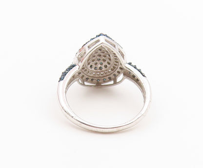 925 Sterling Silver Vintage Ring Real Blue & White Diamonds Band  Sz 7  RG36853