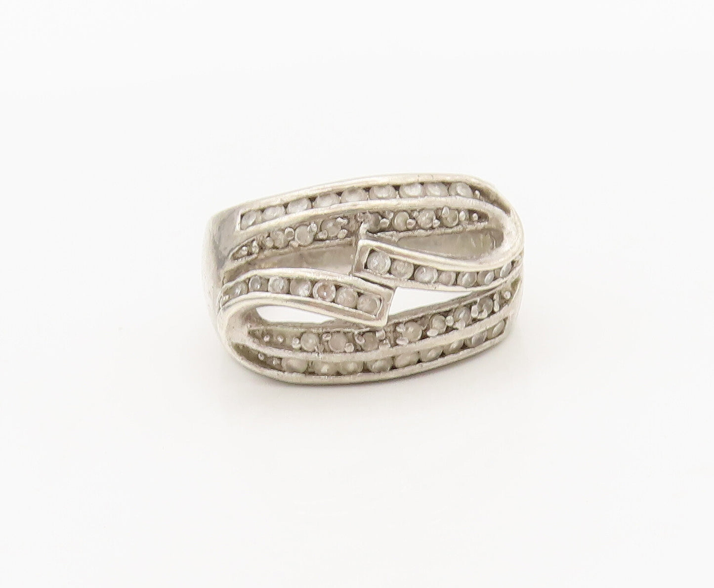 925 Sterling Silver  Vintage Solid Topaz Swirled Ribbon Ring Sz 8.5  RG27394