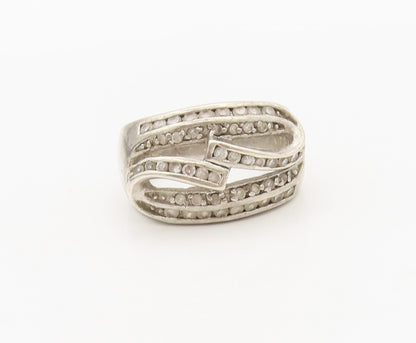 925 Sterling Silver  Vintage Solid Topaz Swirled Ribbon Ring Sz 8.5  RG27394