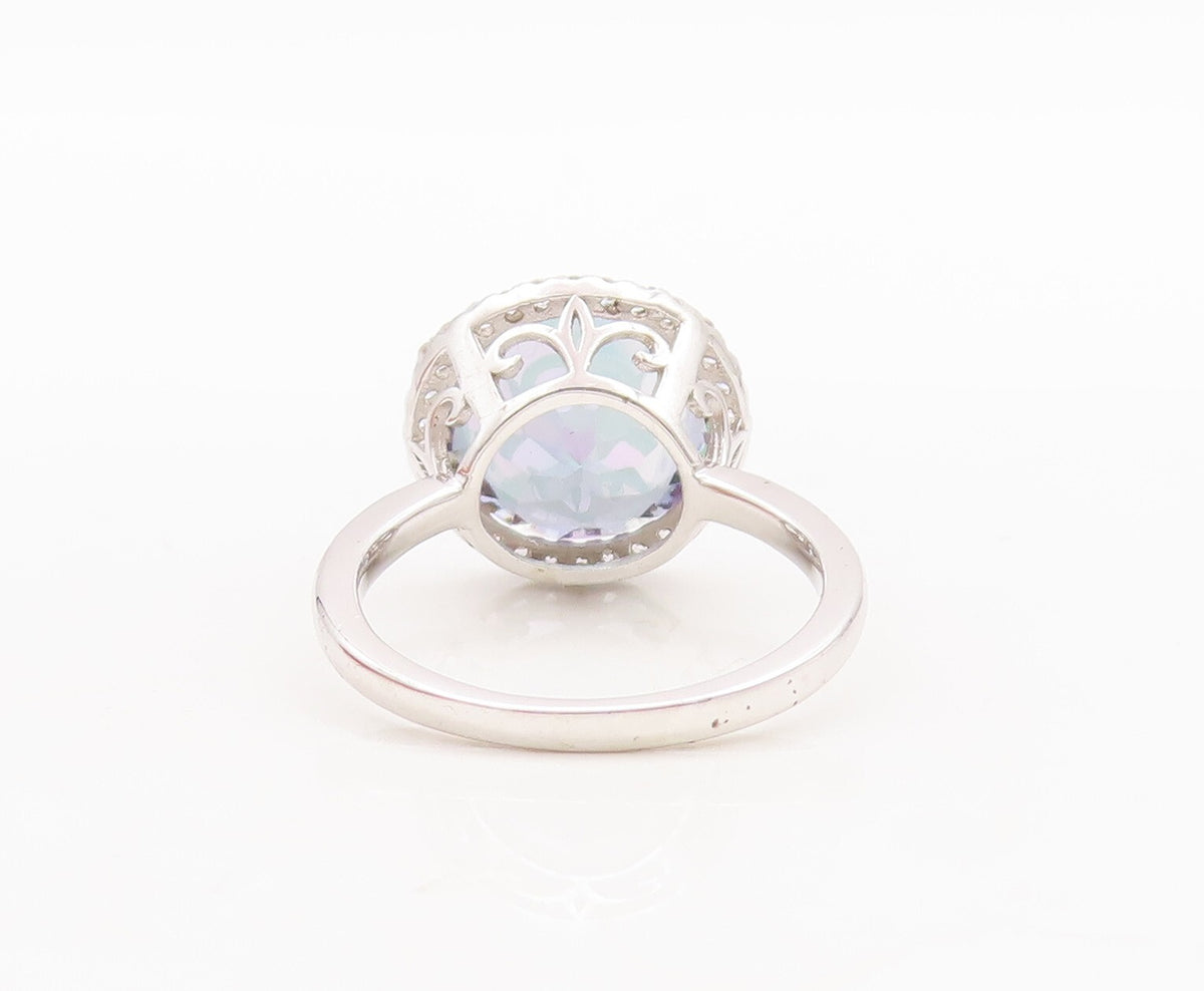 925 Sterling Silver Vintage Ring Round Cut Mystic Topaz Halo CZ  Sz 7  RG29744