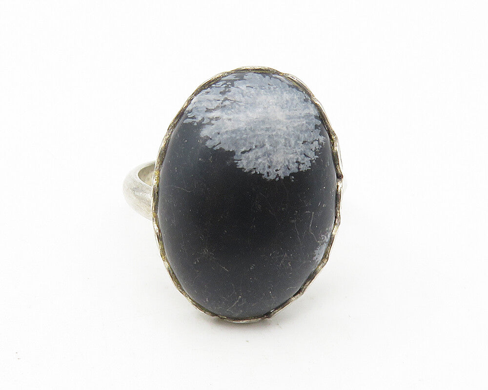 925 Sterling Silver  Vintage Cabochon Obsidian Cocktail Ring Sz 5.5  RG11218