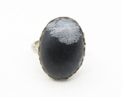 925 Sterling Silver  Vintage Cabochon Obsidian Cocktail Ring Sz 5.5  RG11218