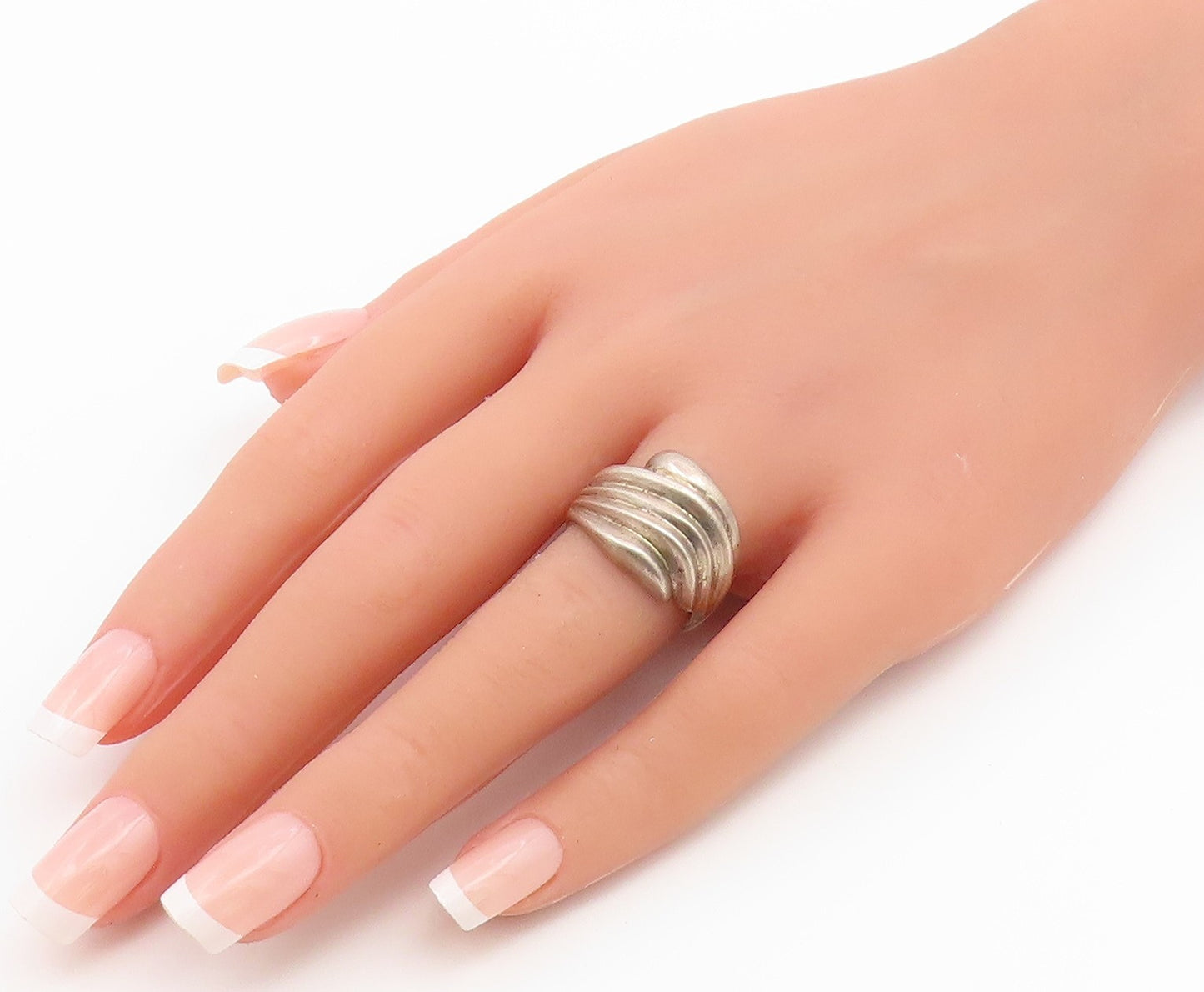 925 Sterling Silver Vintage Ring MEXICO Classic Ribbed Wave Band  Sz 7  RG36830