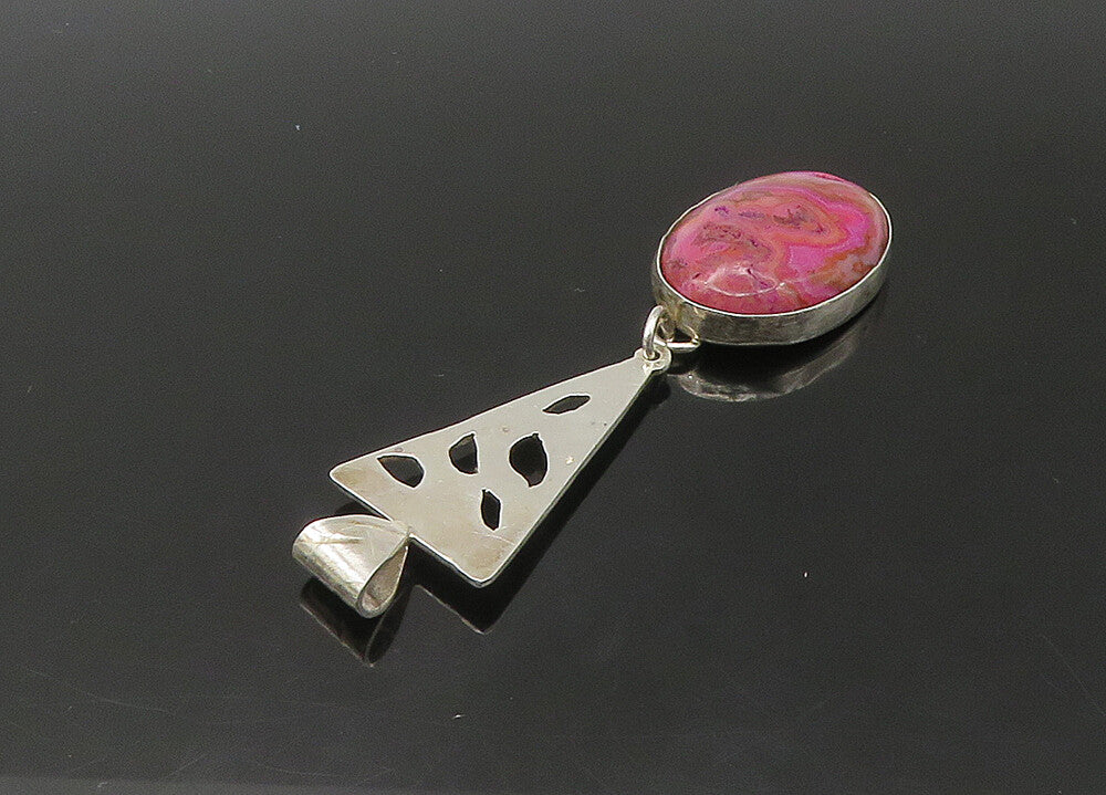 925 Sterling Silver   Vintage Cabochon Cut Agate Cutout Pendant  PT18282