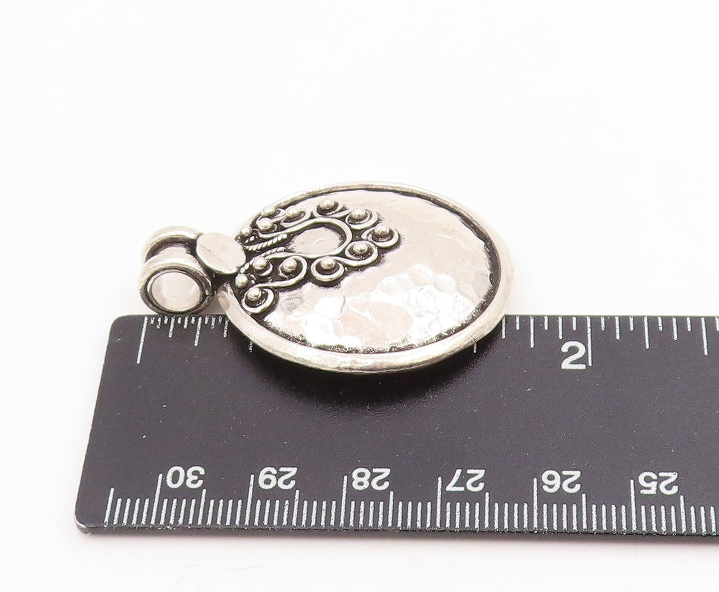 925 Sterling Silver Vintage Pendant Hammered Beaded Scrollwork Medal  PT25768