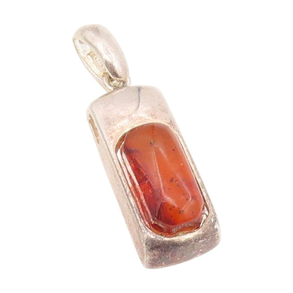 925 Sterling Silver Vintage Pendant Honey Amber Solid Geometric Charm  PT25685