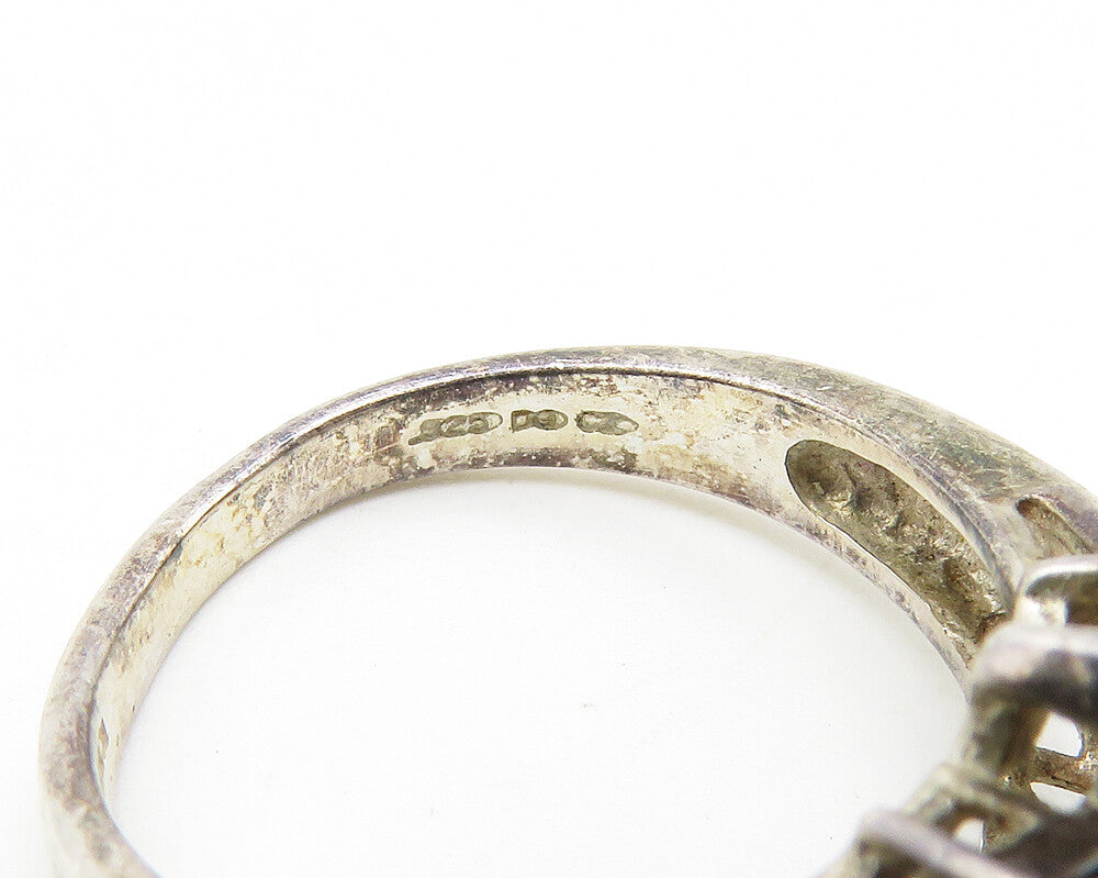 925 Sterling Silver  Vintage Tear Drop Cubic Zirconia Band Ring Sz 6  RG10382
