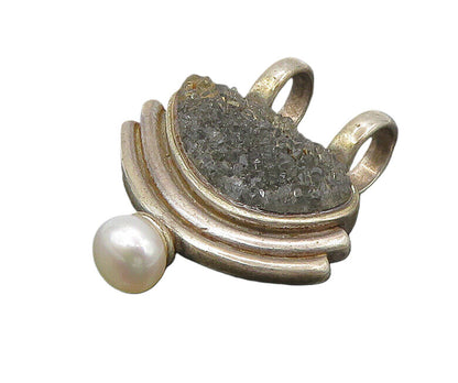 DESIGNER 925 Silver  Vintage Petite Pearl & Druzy Stone Pendant  PT14182