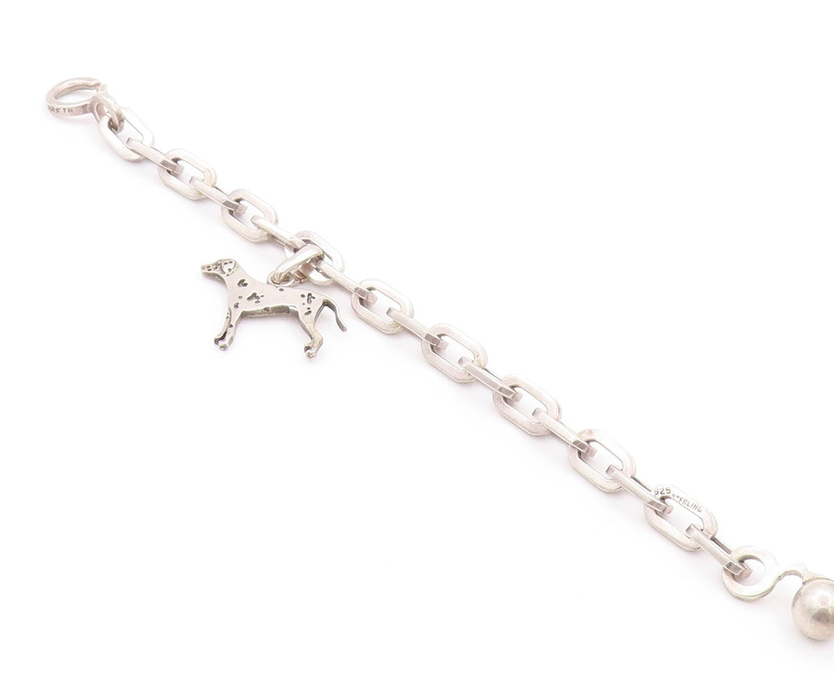 925 Sterling Silver Vintage Bracelet Solid U Chain Dangling Dog Charm  BT11277