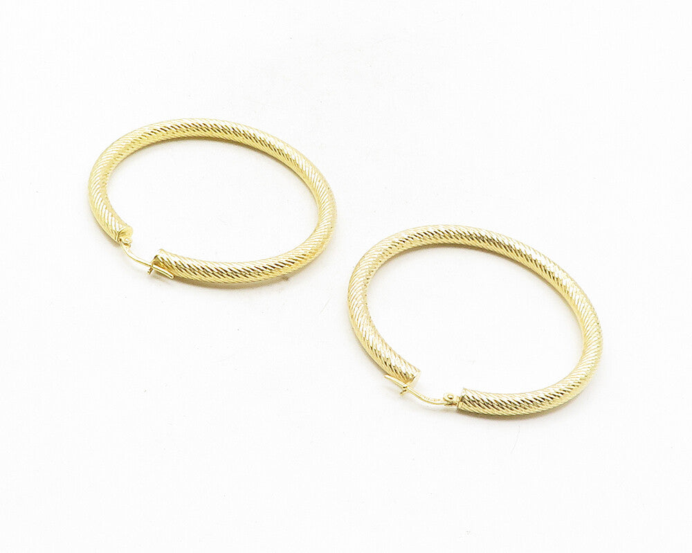 925 Sterling Silver  Shiny Etched Gold Plated Hollow Hoop Earrings  EG5102