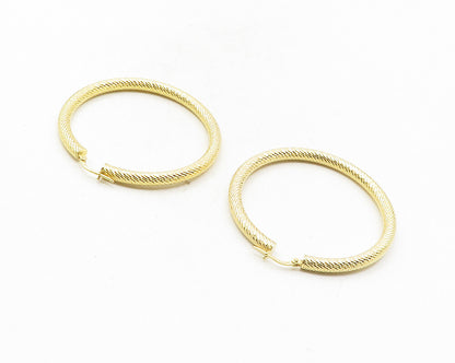 925 Sterling Silver  Shiny Etched Gold Plated Hollow Hoop Earrings  EG5102