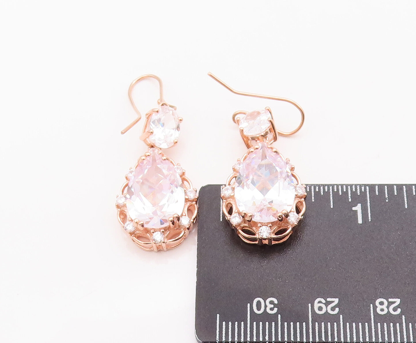 925 Sterling Silver Vintage Earrings Rose Gold Plated Oval & Dope Cut CZ EG12966