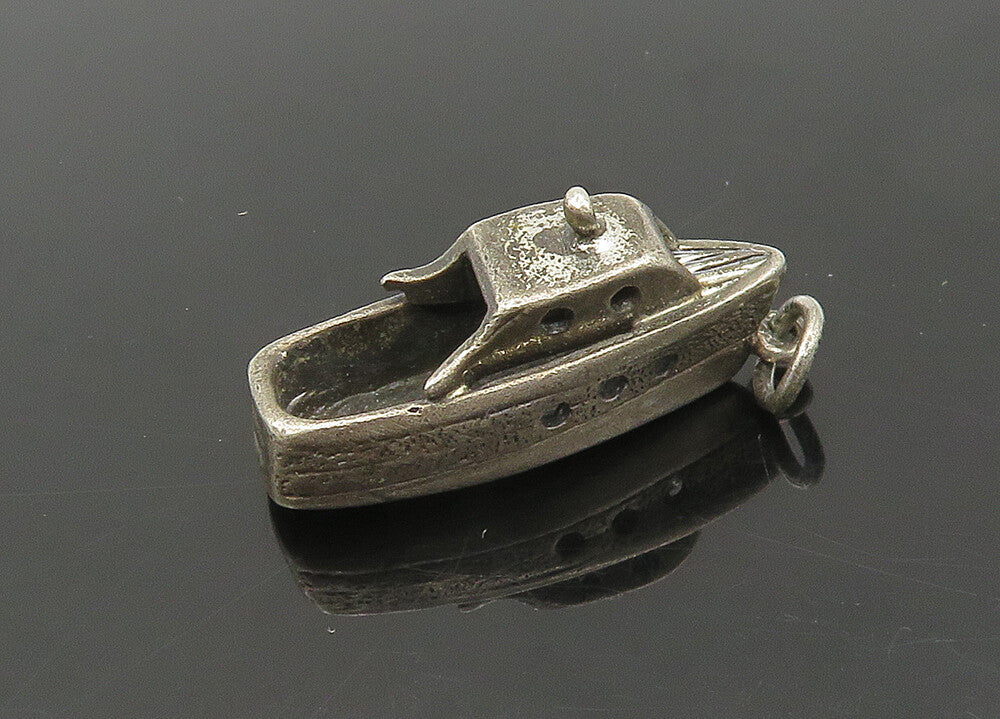 925 Sterling Silver  Vintage Dark Tone Tug Boat Motif Pendant  PT16919