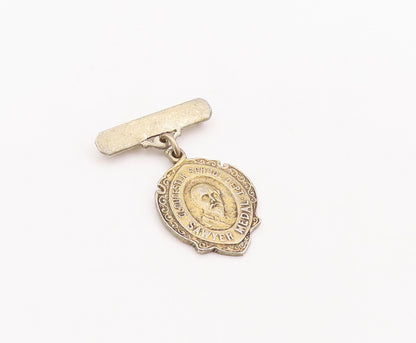925 Sterling Silver Vintage Brooch Pin Gold Plated Dangling Sawyer Medal BP10977