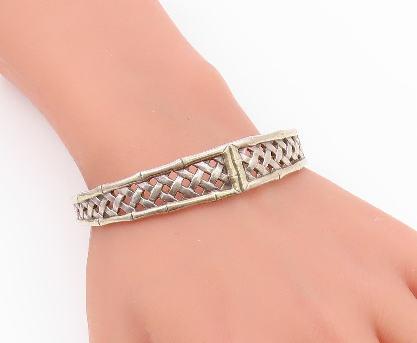 INTERNATIONAL 925 Sterling Silver Vintage Weaved Design Cuff Bracelet BT8323
