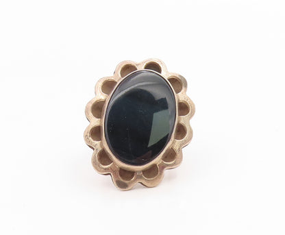 925 Sterling Silver Vintage Ring Cabochon Onyx Floral Cutout  Sz 5.5  RG35755