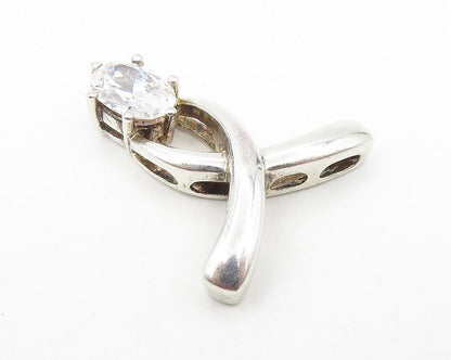 925 Sterling Silver  Prong Set Sparkling Cubic Zirconia Smooth Pendant  PT8271