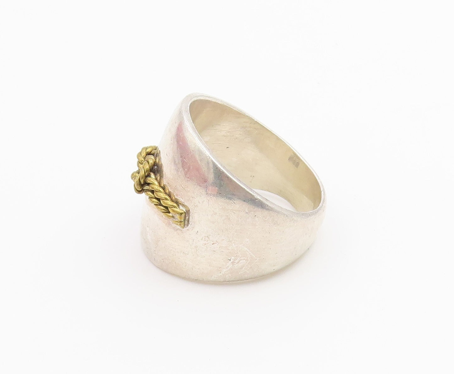 925 Sterling Silver Vintage Ring MEXICO Two Tone Double Rope Knot  Sz 8  RG36719
