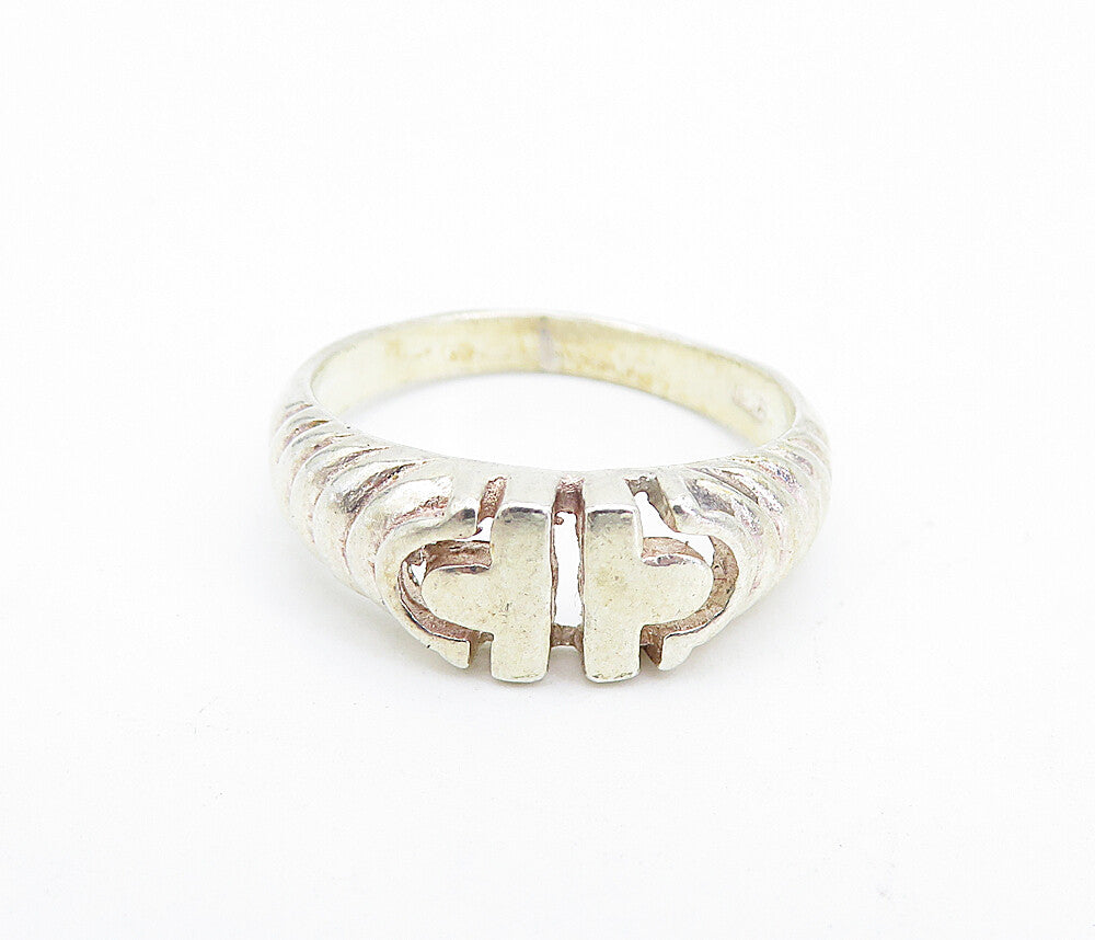 925 Sterling Silver  Vintage Shiny Fluted Detail Round Band Ring Sz 7  RG5001