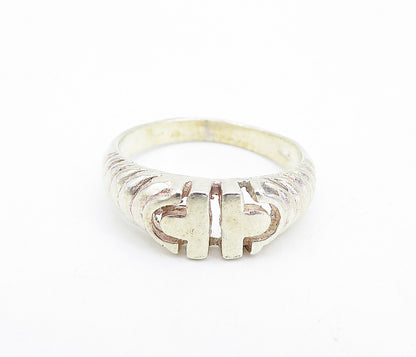 925 Sterling Silver  Vintage Shiny Fluted Detail Round Band Ring Sz 7  RG5001