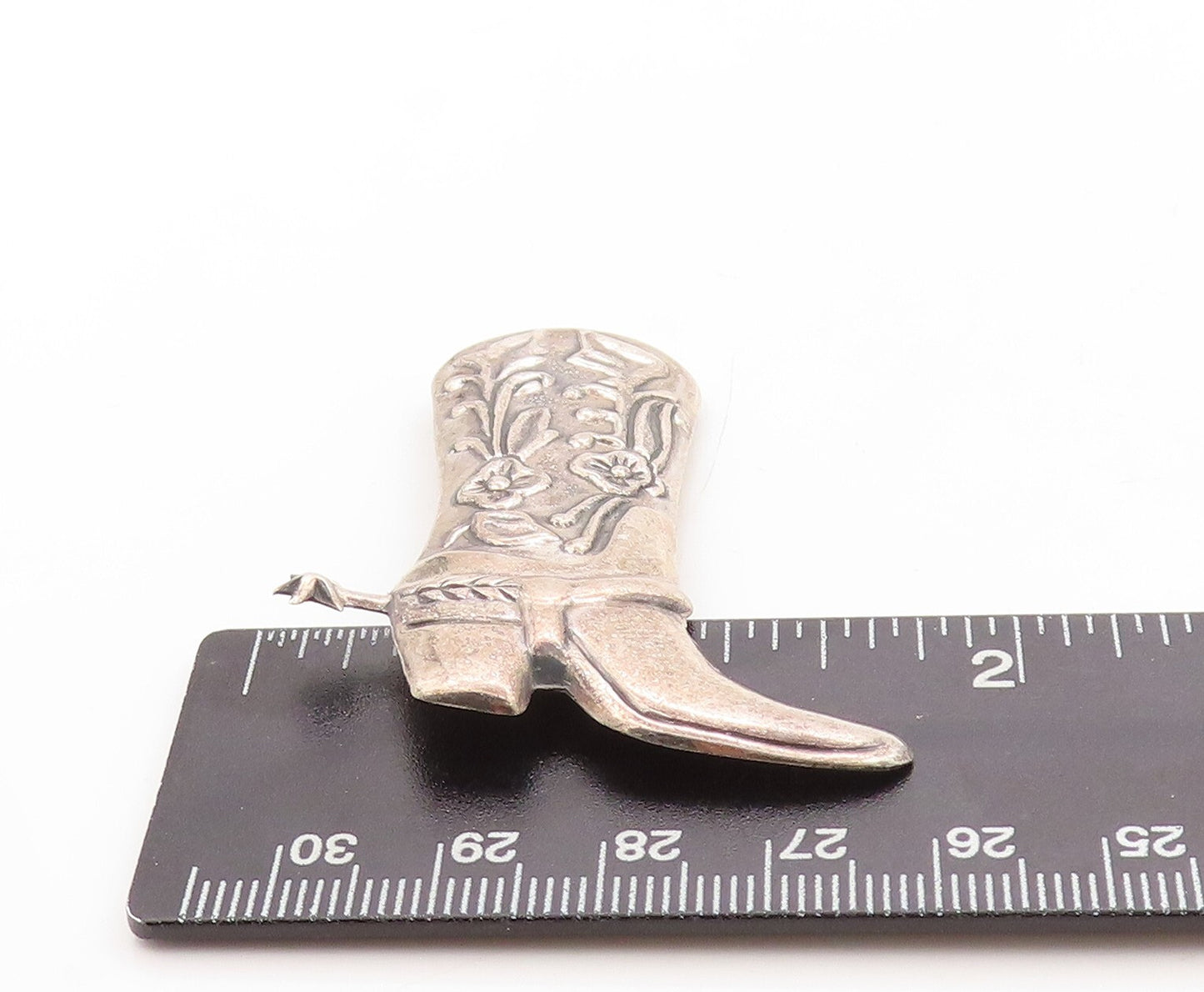 925 Sterling Silver Vintage Brooch Pin Solid Floral Design Carved Boots  BP11332